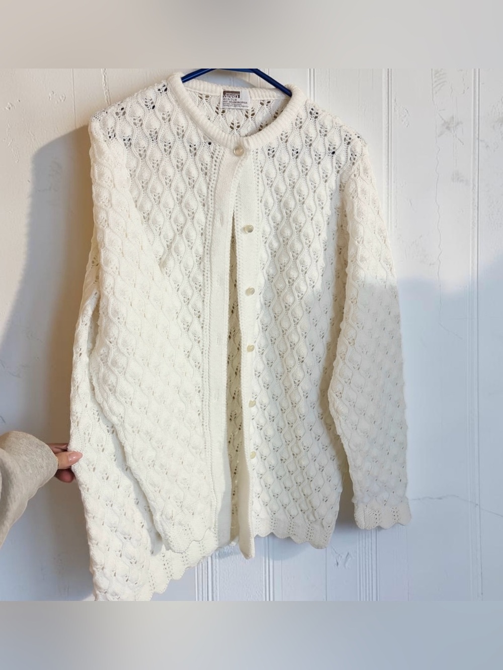 Vintage 70s Boho Cottage Chunky Crochet Knit Grandma Button Sweater Cardigan